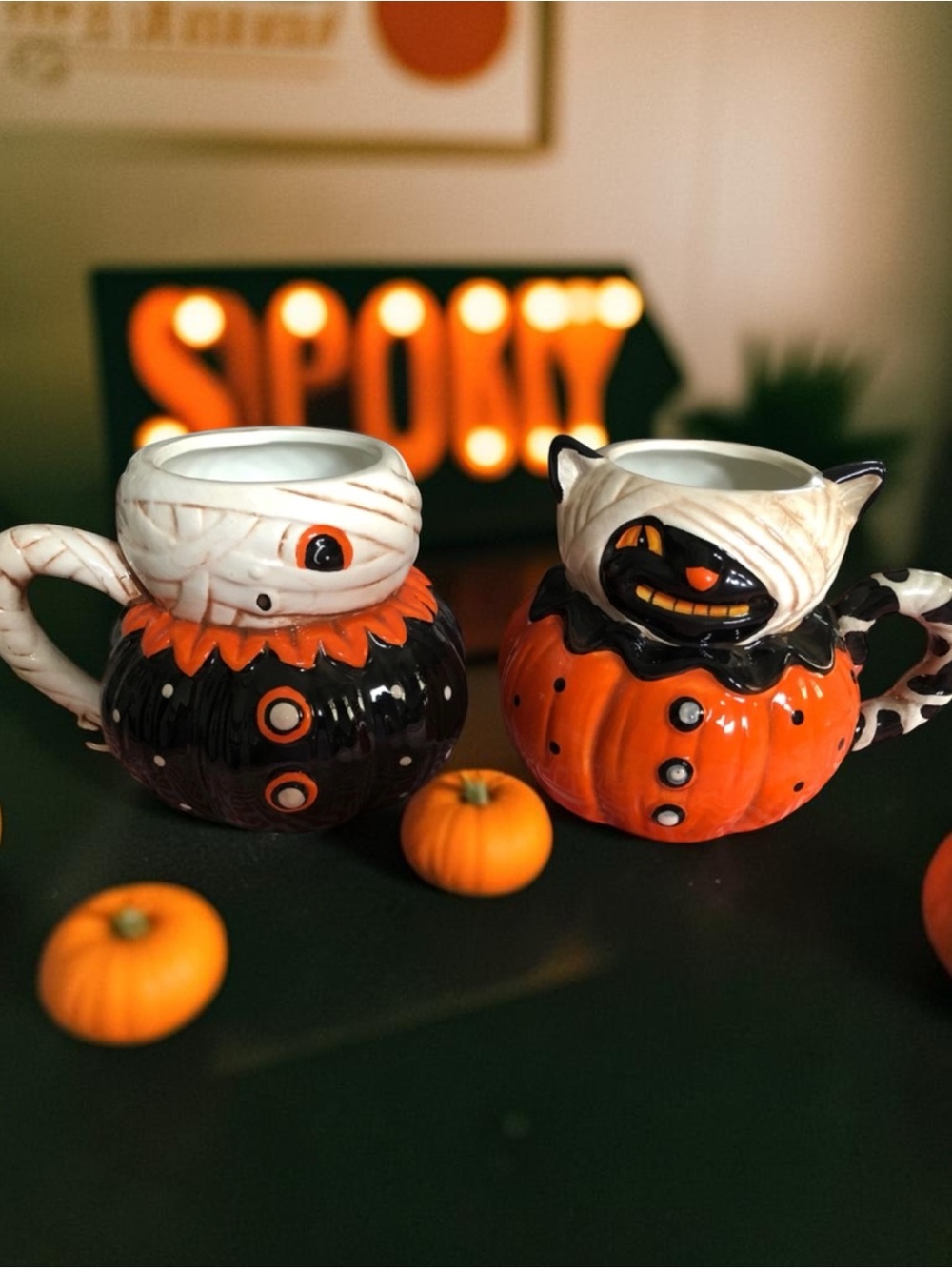 Johanna parker Halloween mummy Cat Ceramic Mug Set - Orange & Black